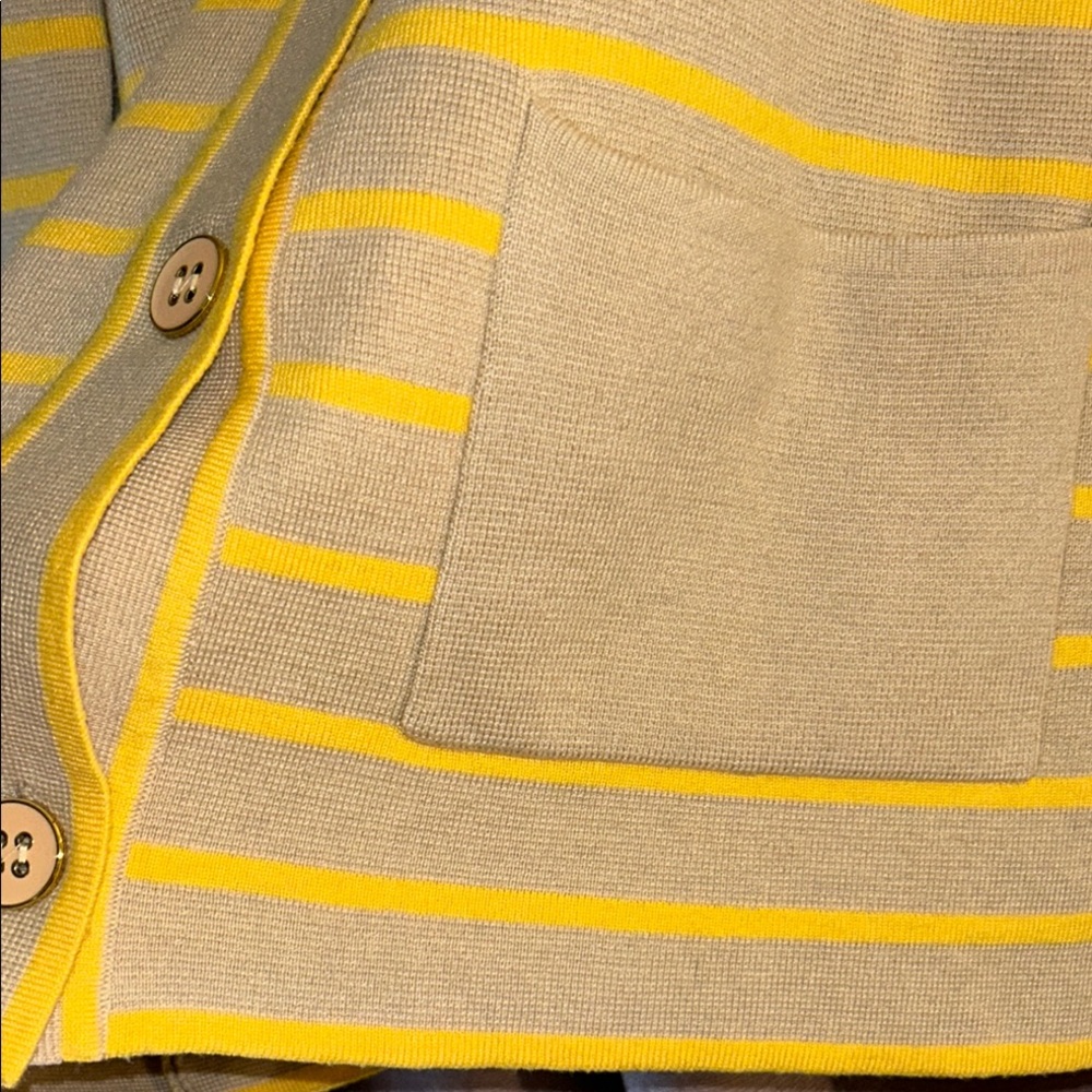 Tuckernuck Size S Yellow and Tan Striped Cardigan V-Neck Sweater - Picture 8 of 15